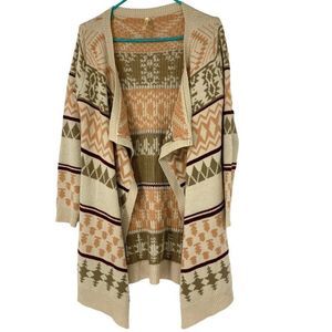 LLove Cardi Sweater Womens Size Small Tribal Southwestern Boho Cotton Open 3084